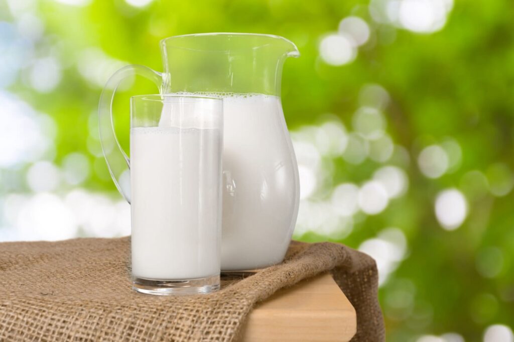 verre de lait de vache sur une table