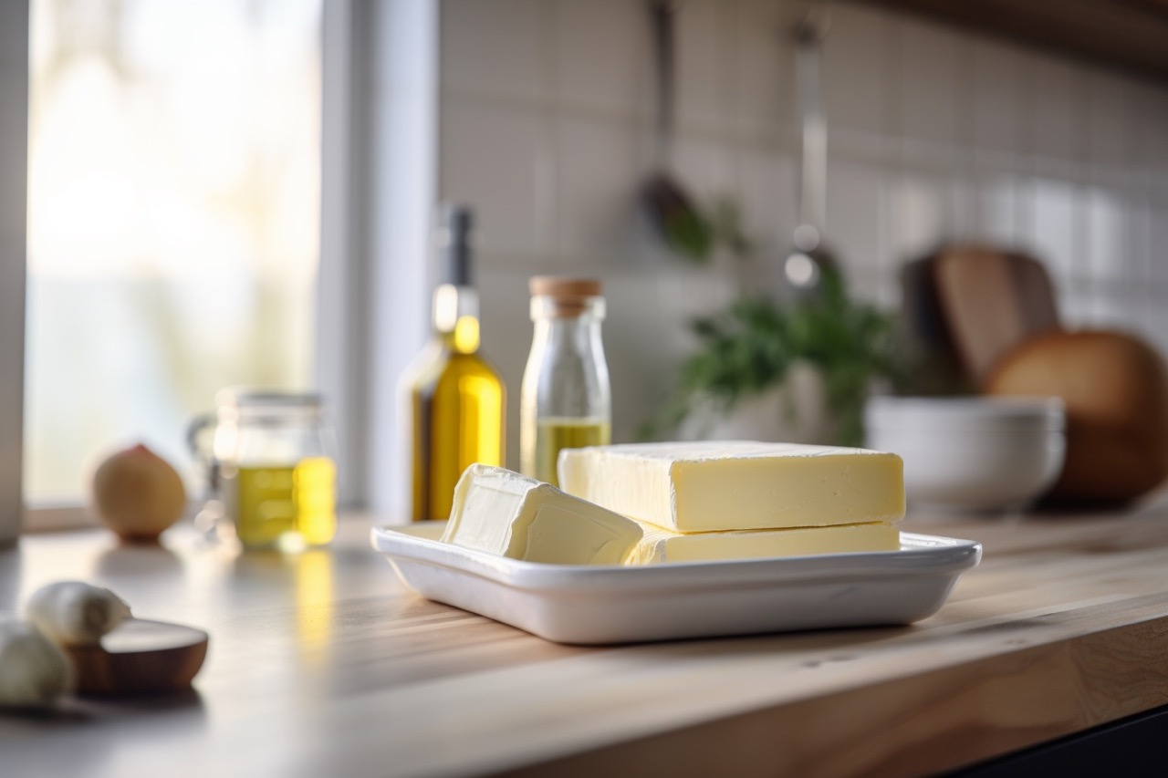beurre et huile sur une table de cuisine