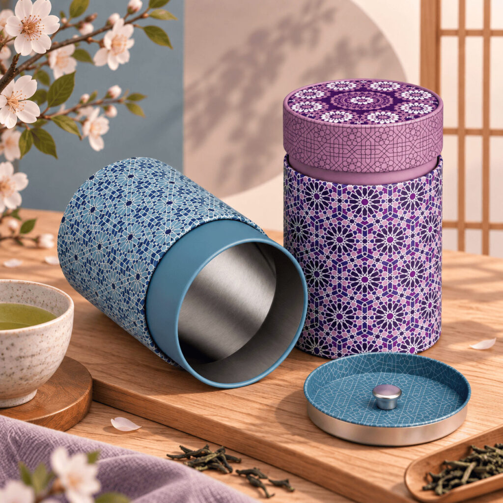 Duo de boîtes à thé Andalousie à motifs géométriques bleus et violets